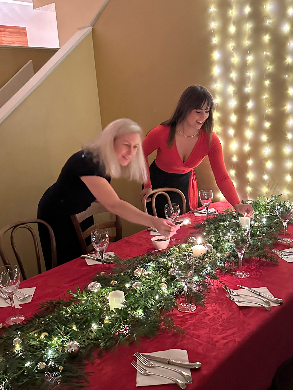 Waterfall White Light Christmas Dinner Party