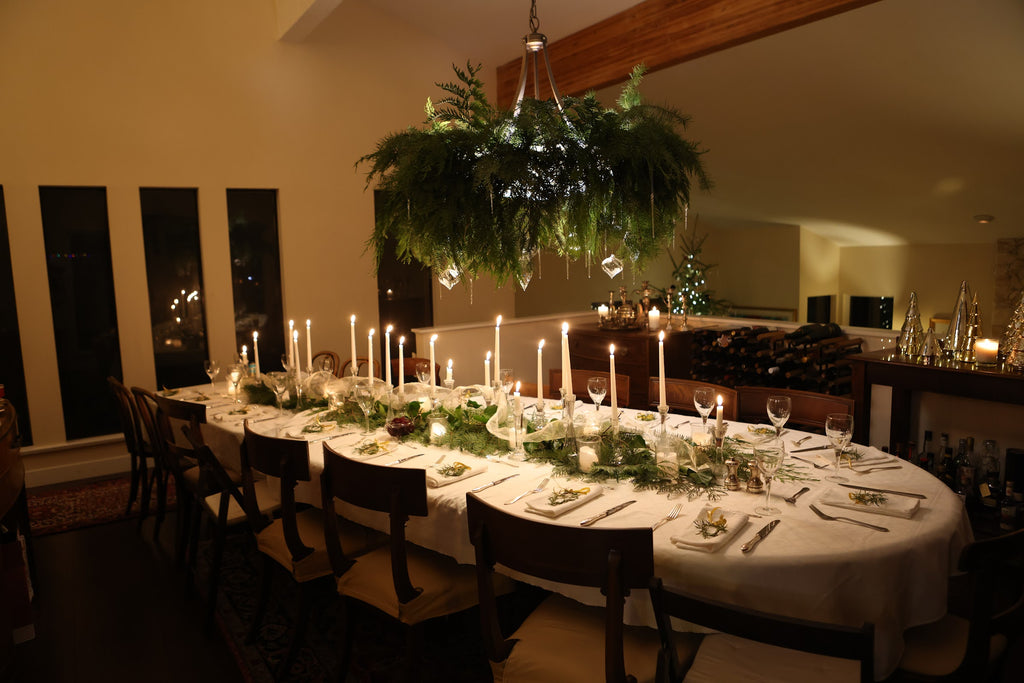 Greenery Chandelier Dinner Party