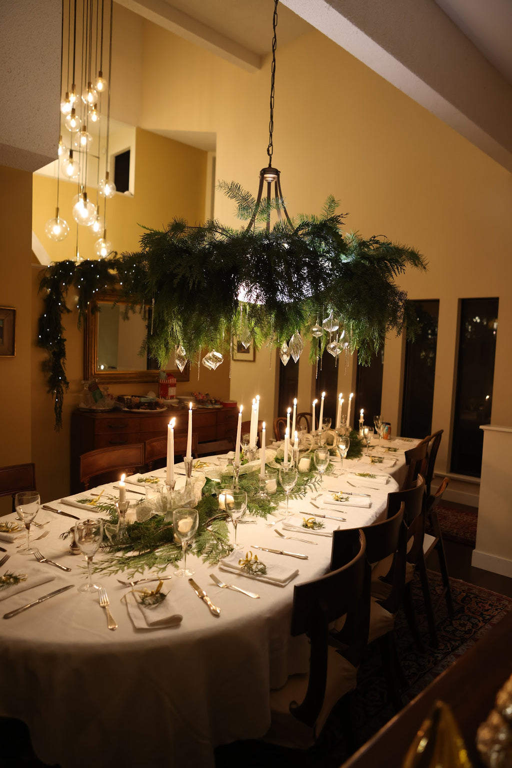Greenery Chandelier Dinner Party