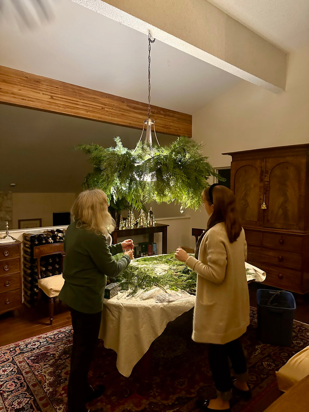 Greenery Chandelier Dinner Party
