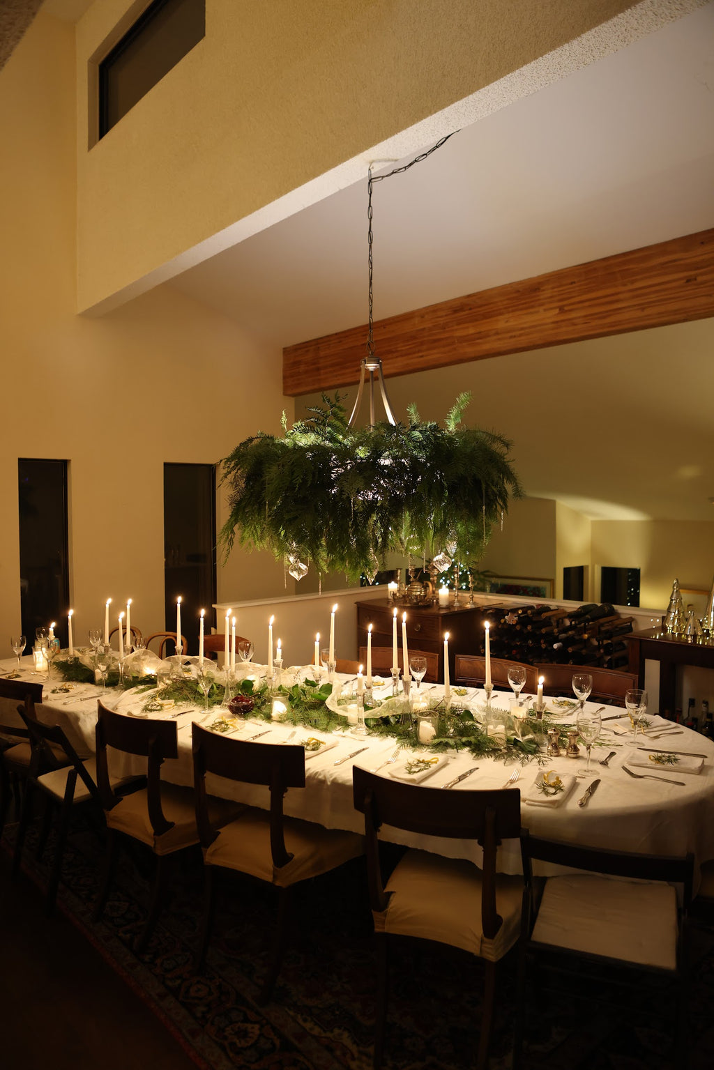 Greenery Chandelier Dinner Party