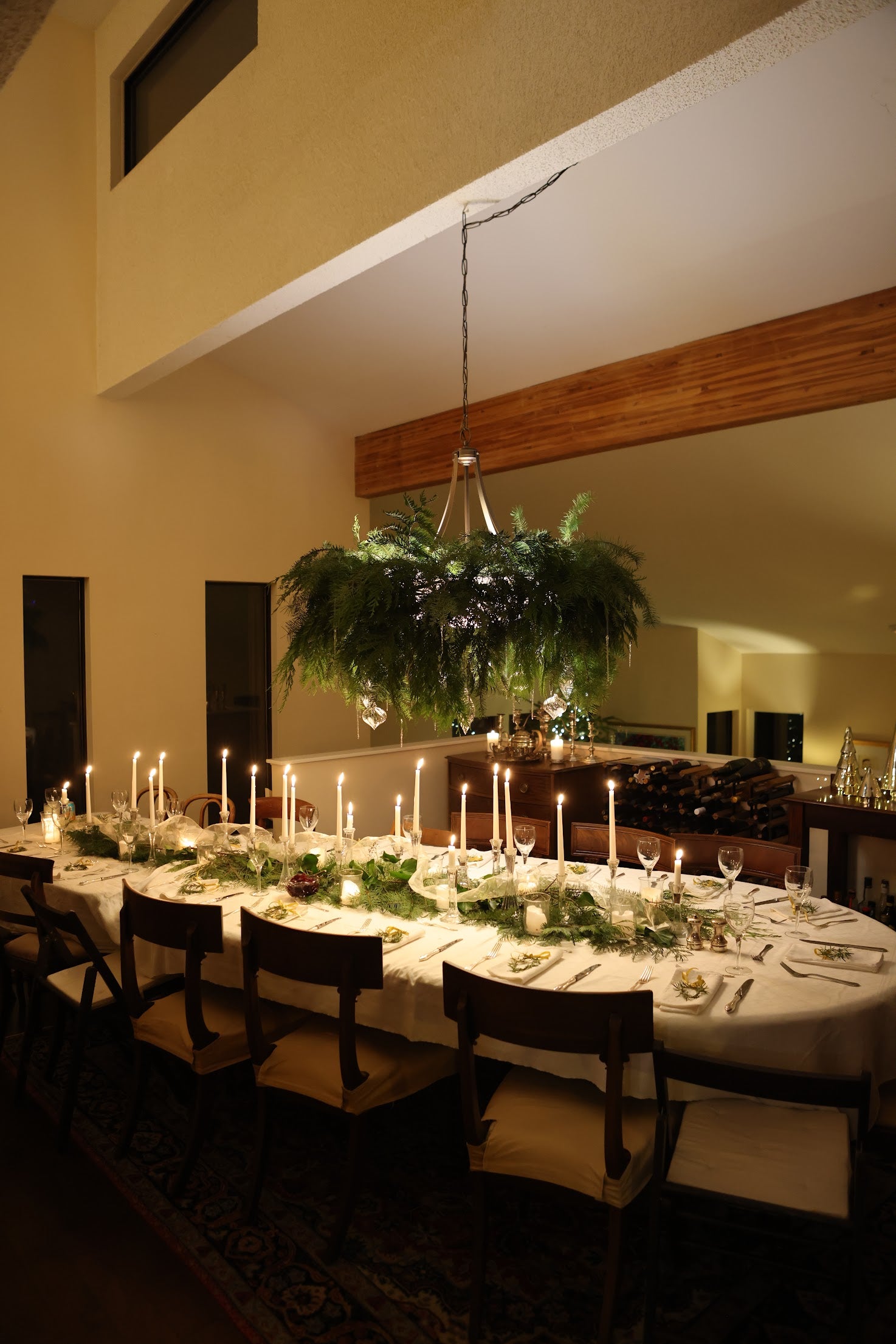 Greenery Chandelier Dinner Party