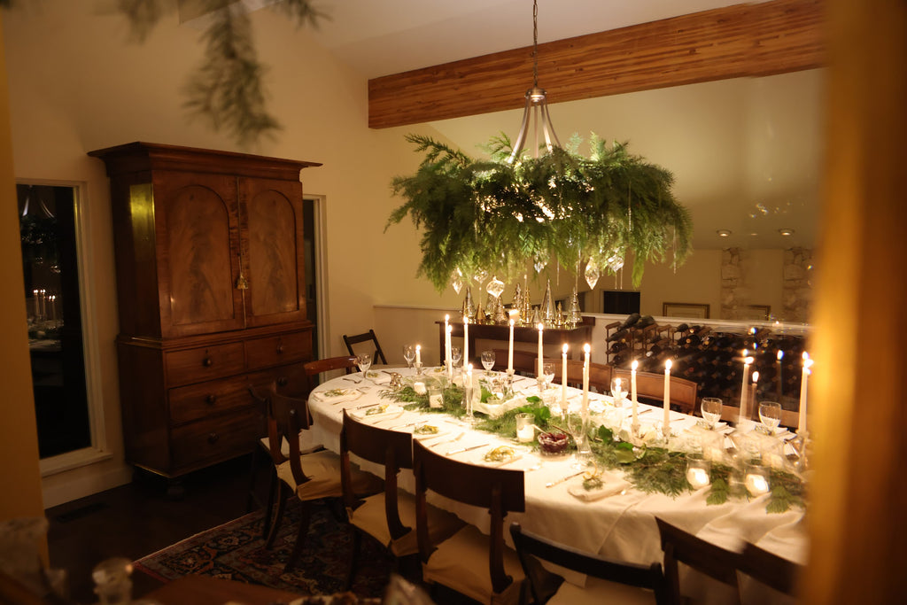 Greenery Chandelier Dinner Party