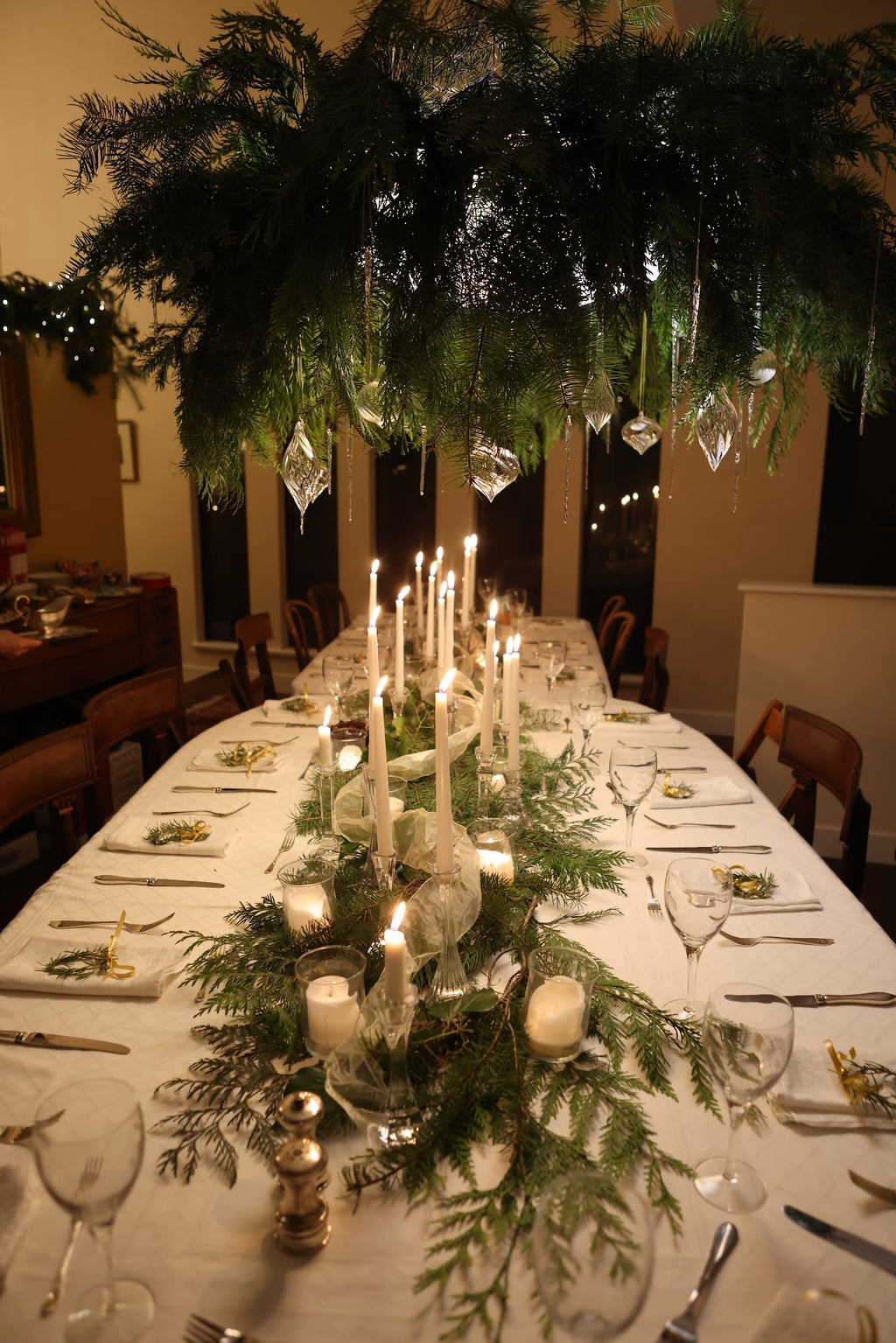 Greenery Chandelier Dinner Party