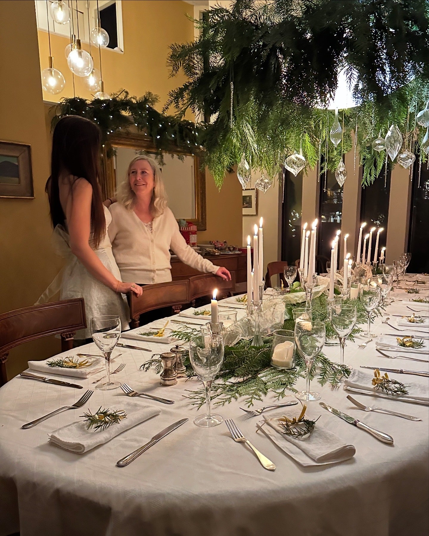 Greenery Chandelier Dinner Party
